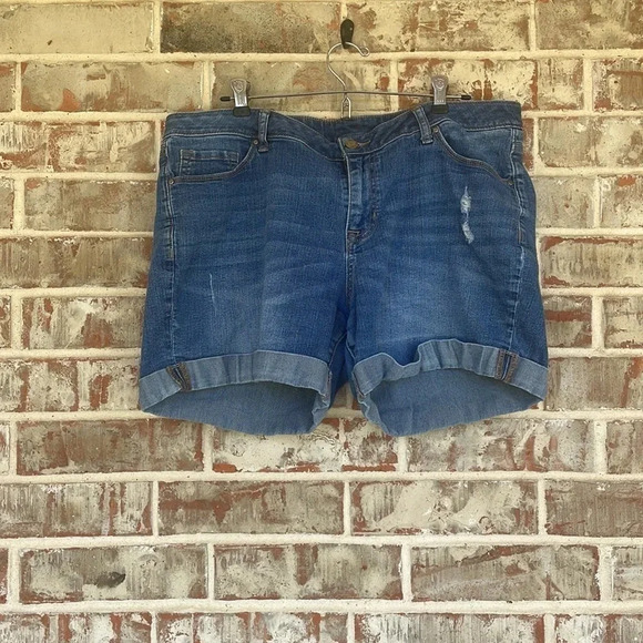 Pants - Unbranded Blue Denim Cuffed Distressed Shorts